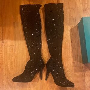 NIB Lauren Lorraine Black Sequin Knee-High Boots 7.5 lowest price no offers
